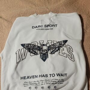 Darc Sport SHE White Crewneck with Black and Gray Wolves Graphic